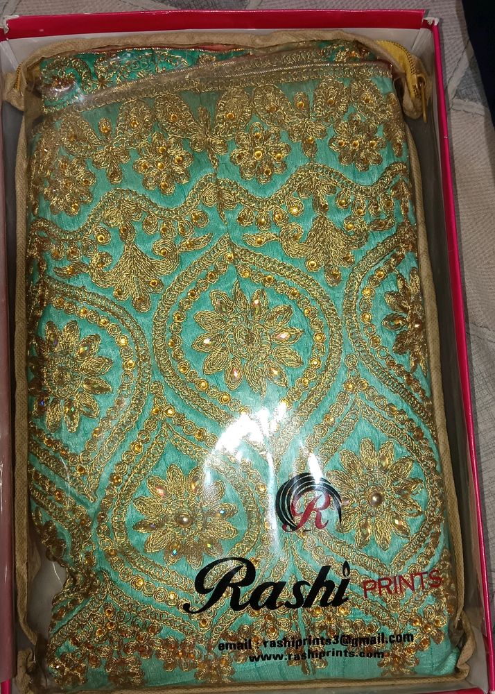 Elegant Teal &amp; Gold Embroidered Outfit