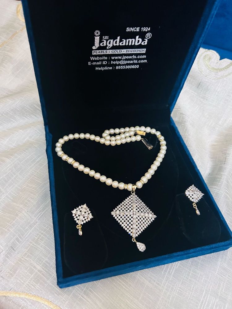 pure Hyderabad Pearl Necklace &amp; Earring Set