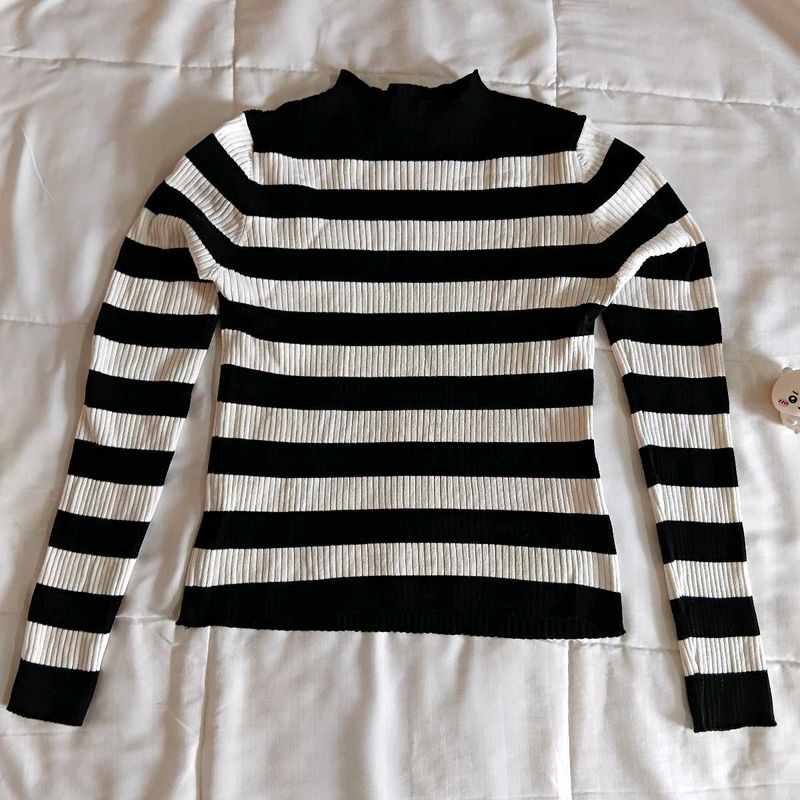 Striped Ribbed turtle Neck Sweater