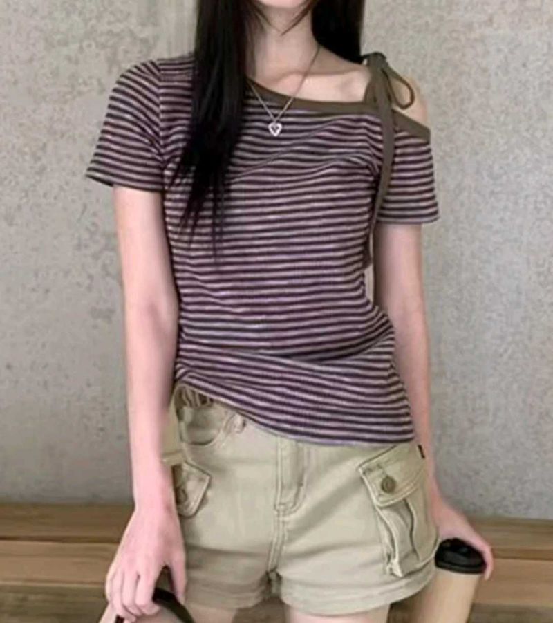 Striped One-Shoulder T-Shirt