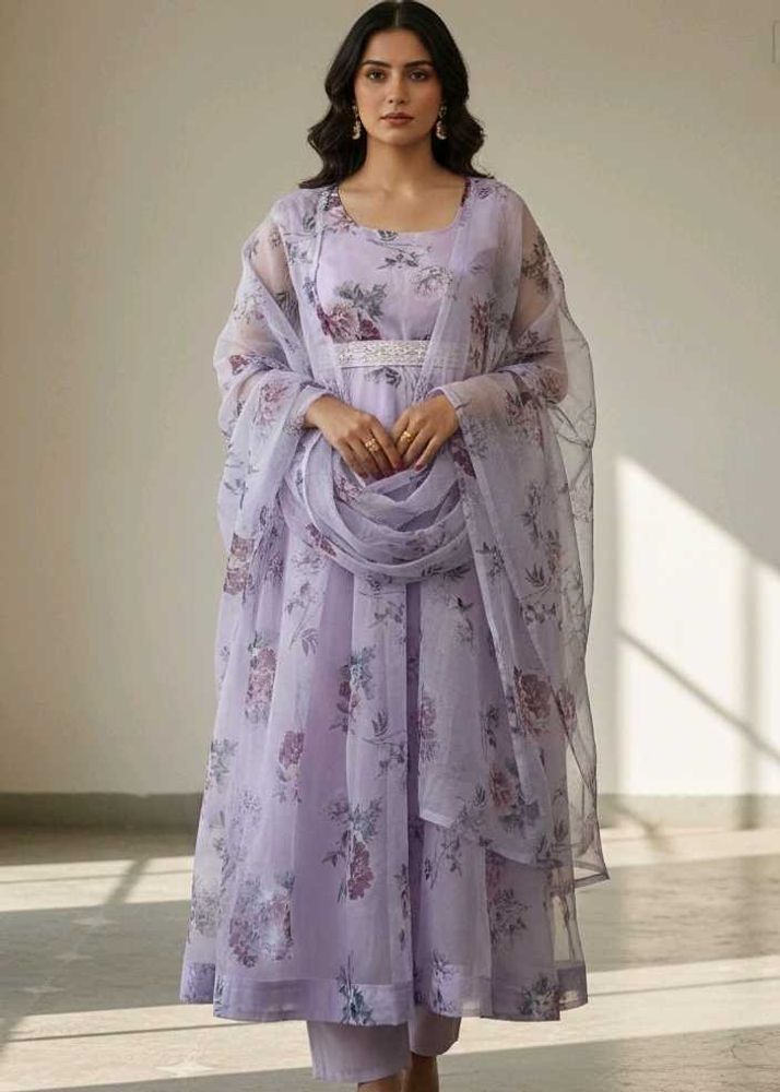 Lavender Tissue Anarkali Suit