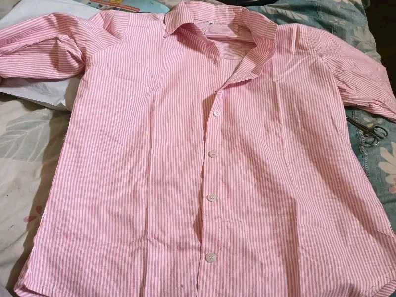 Striped and plain pink shirt