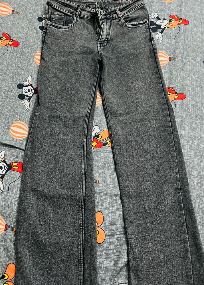 Women's Wide Leg Grey Denim Jeans