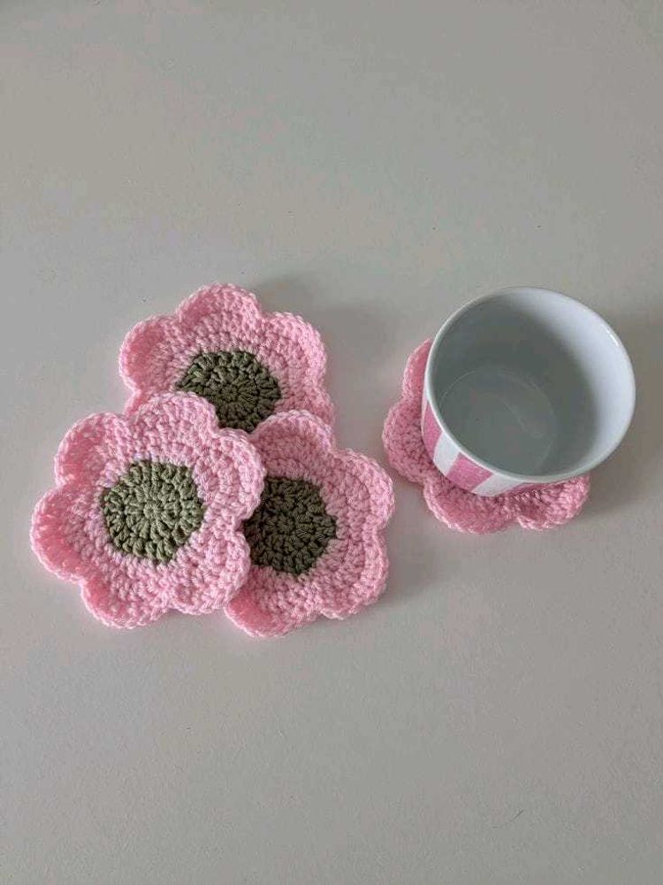 Crochet Flower Coasters (Set of 3)
