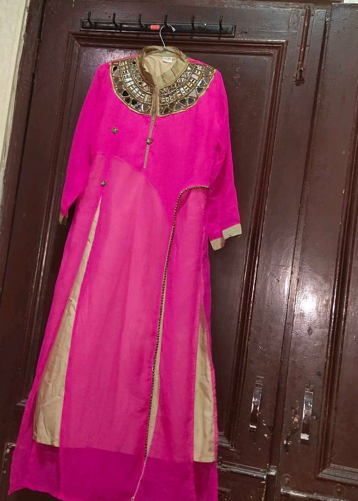 Pink Embellished Kurta Wth Plazo Dupata Set