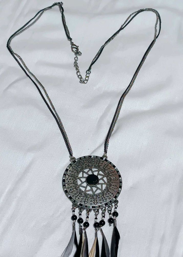 Boho Dreamcatcher Pendant Necklace with Feathers