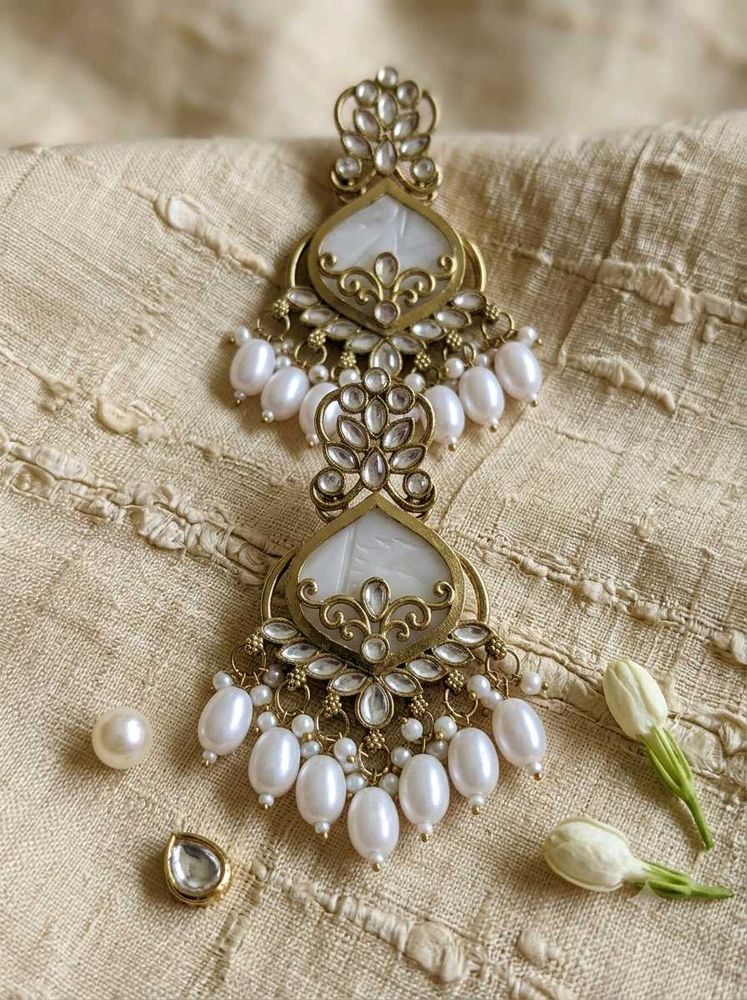 Elegant White Pearl &amp; Stone Earrings
