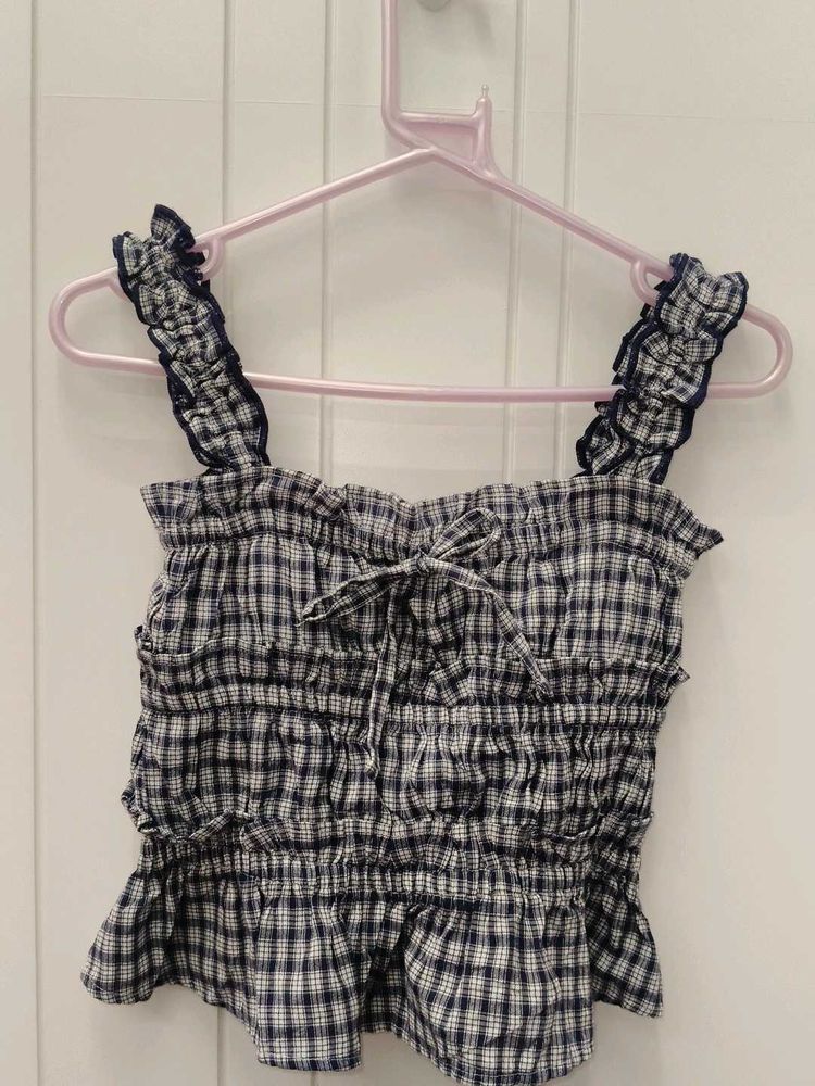 Cute Plaid Smocked Crop Top