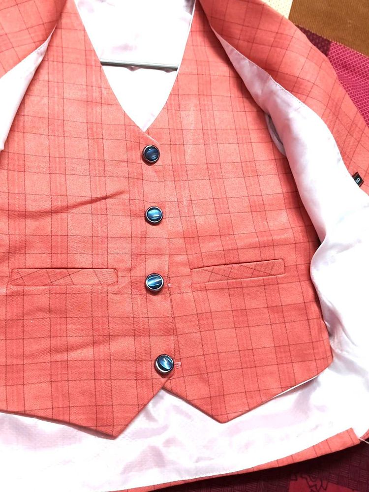 Men's Coral Checked Waistcoat