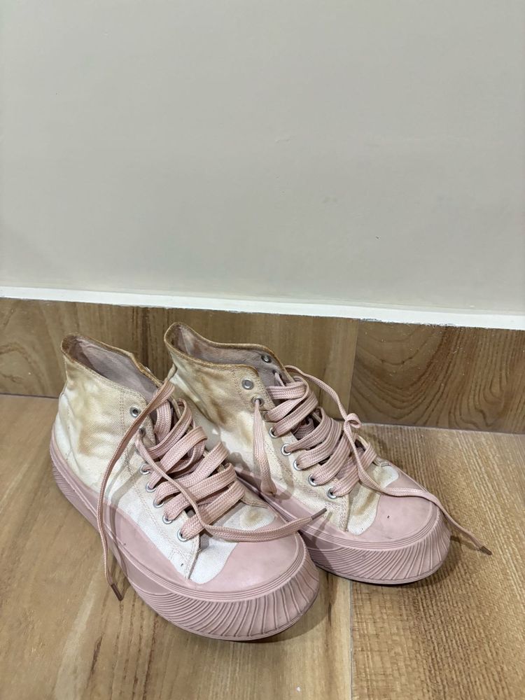 Pink High-Top Canvas Sneakers