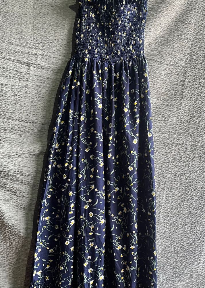 Navy Floral Smocked Maxi Dress