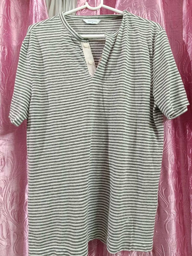 Striped Henley Neck T-Shirt