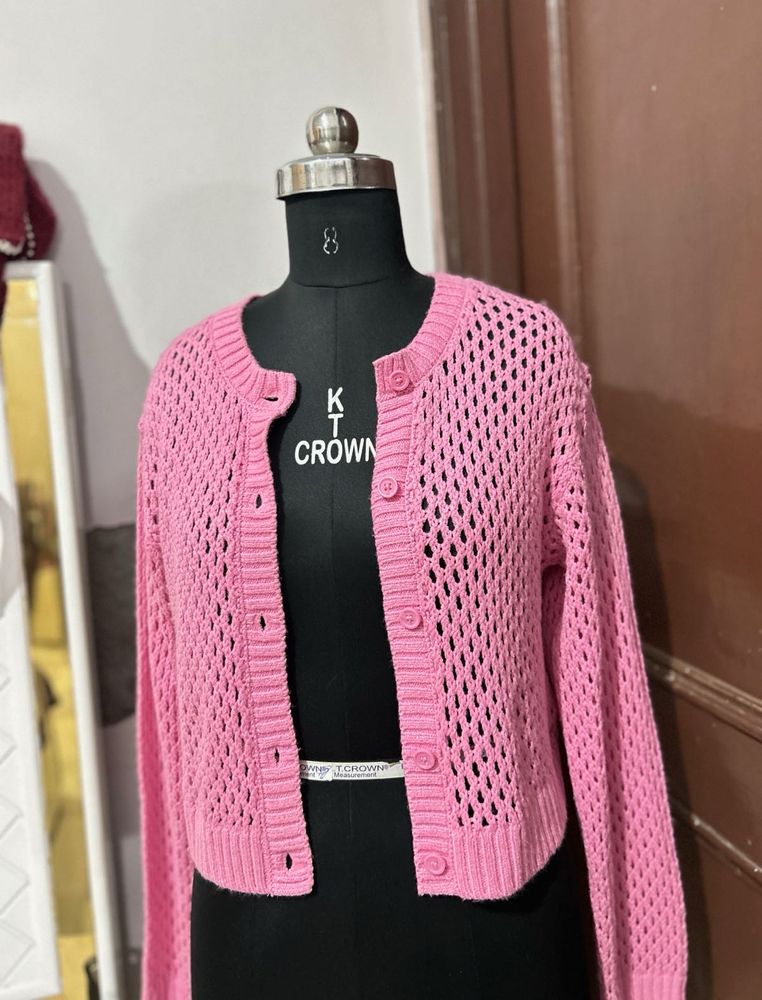 Pink Knit Cardigan - Stylish Layer