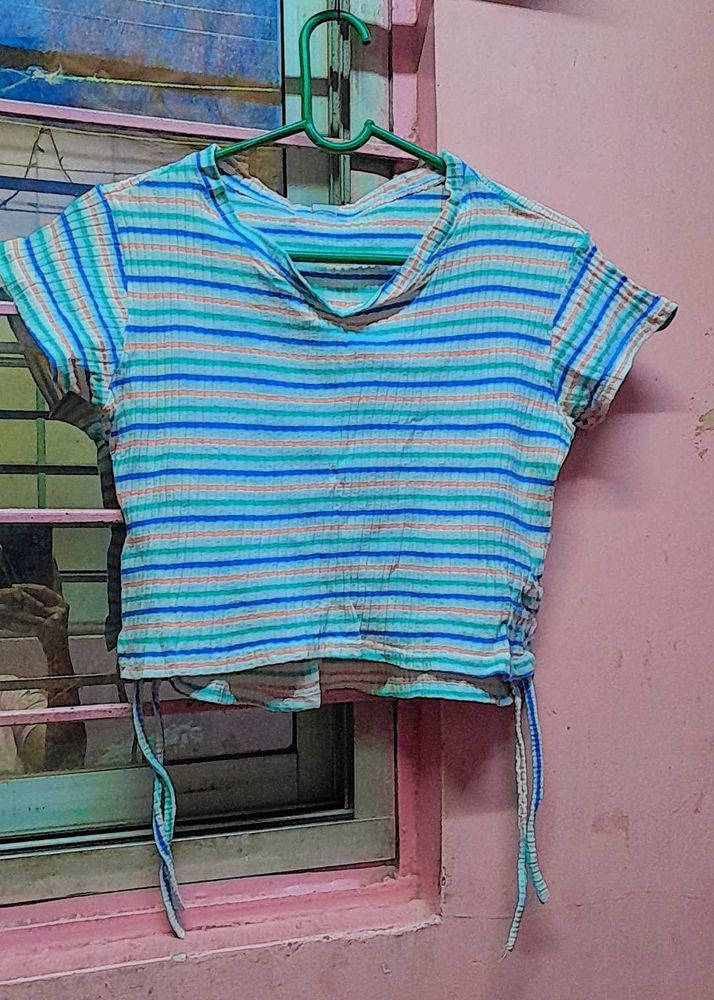 Striped Crop Top with Drawstrings