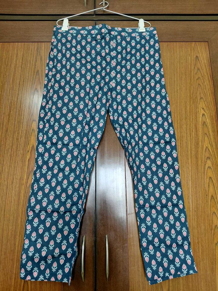 Printed Teal Straight pants