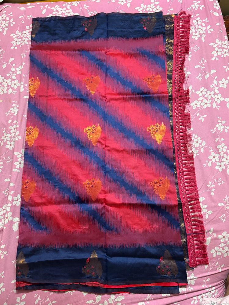 Beautiful Pink &amp; Blue Saree with Tassels