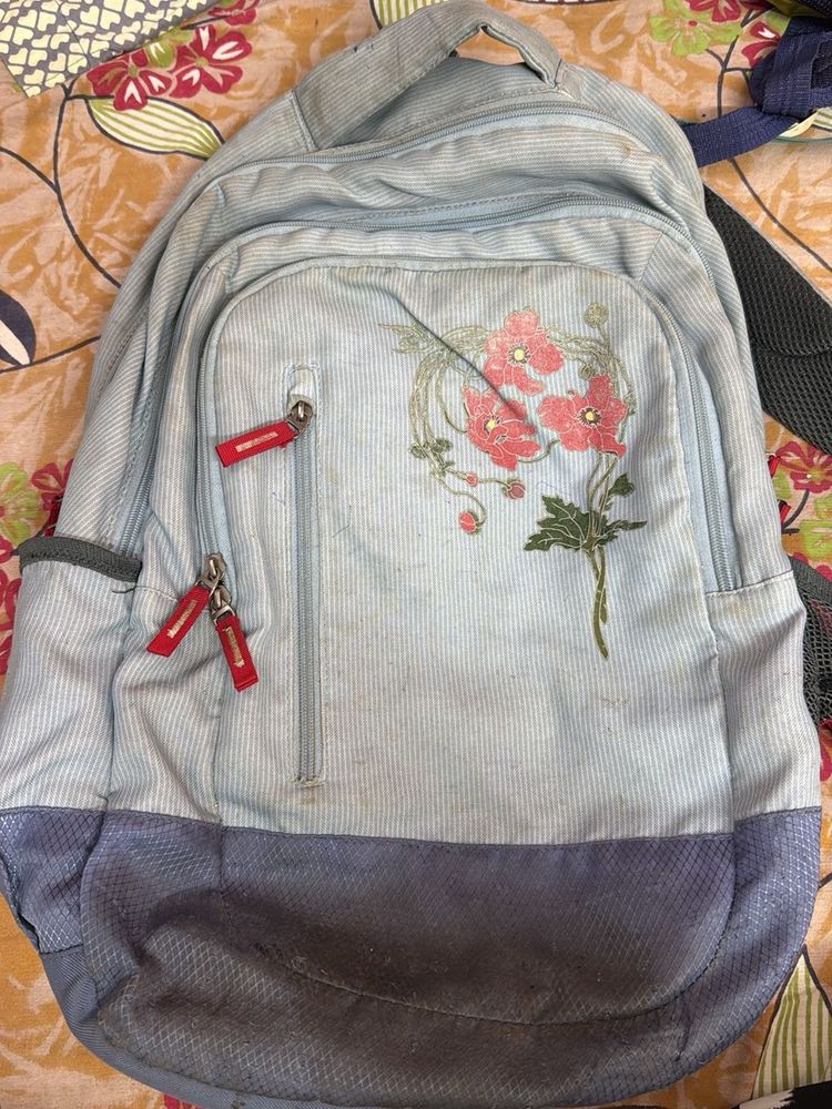 Light Blue Skybag Backpack with Floral Design