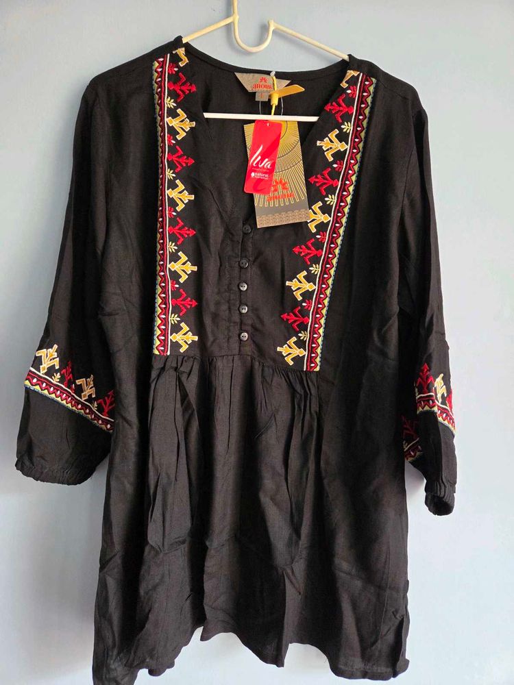 New w Tag Anouk Black Cotton liva Tunic Top 42"