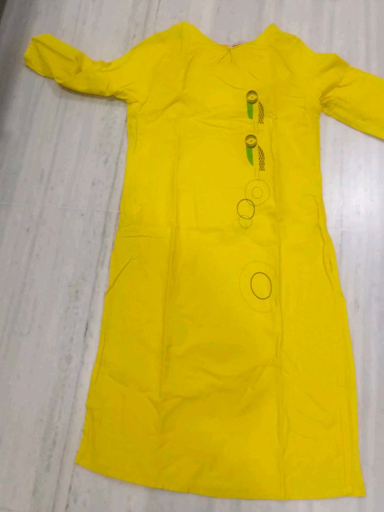 Bright Yellow Kurta with Unique Print