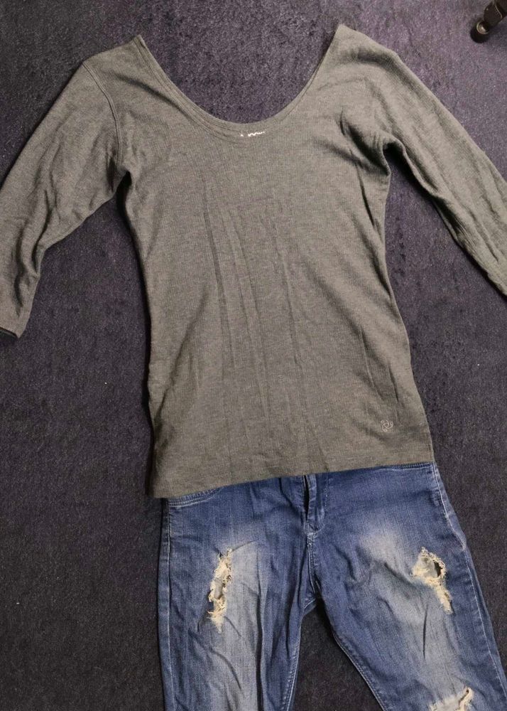 Grey Long Sleeve Top