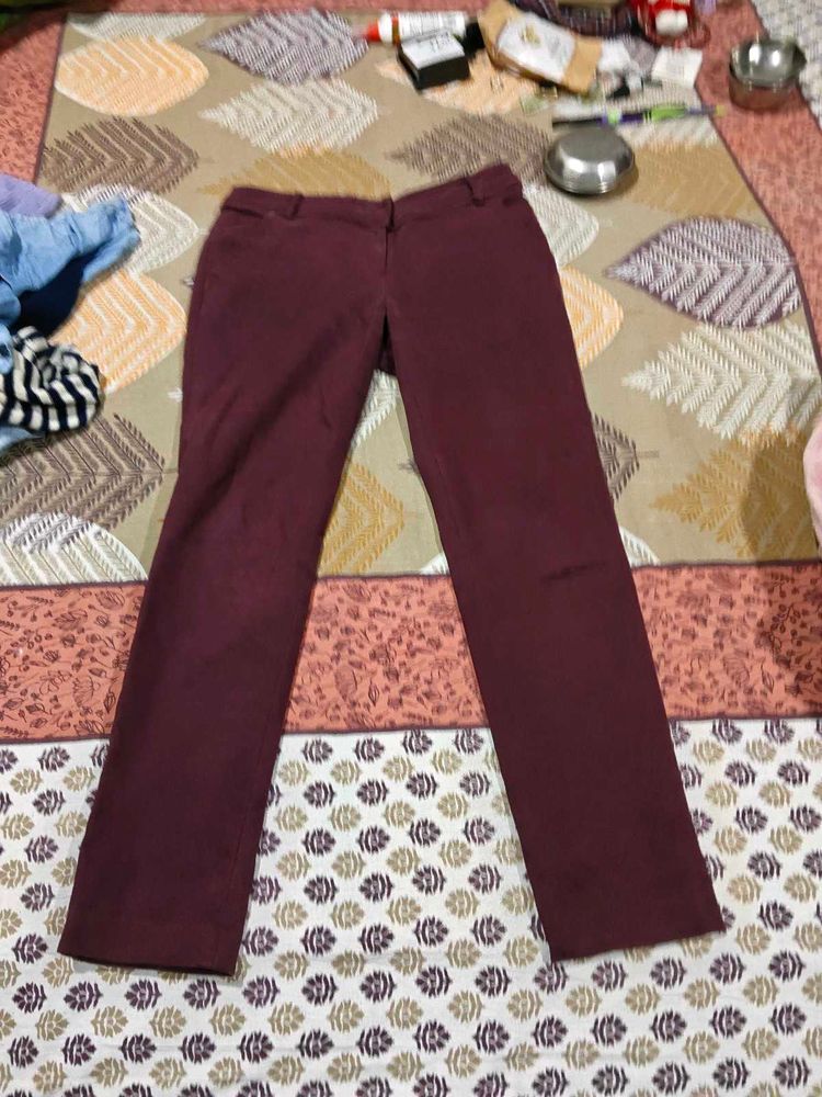 Burgundy Casual Pants winter waist 28-30