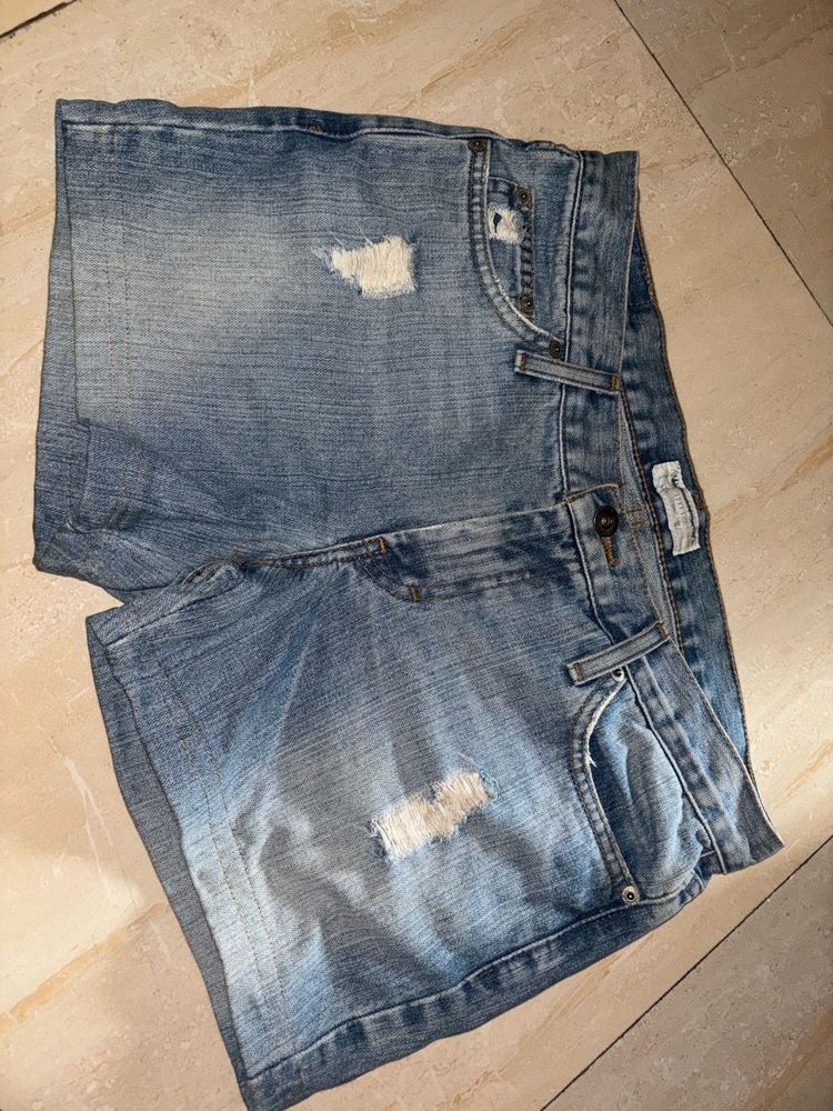 Light Wash Distressed Denim Shorts