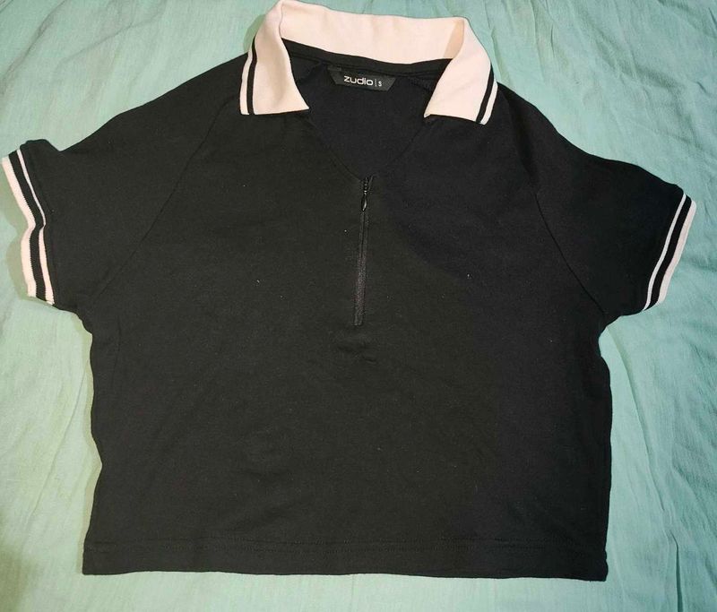 Zudio Black Collared Half Zip Top