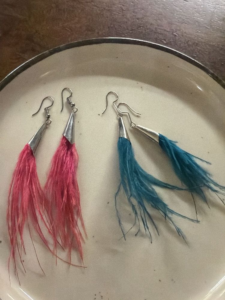Boho Feather Earrings - Pink &amp; Blue