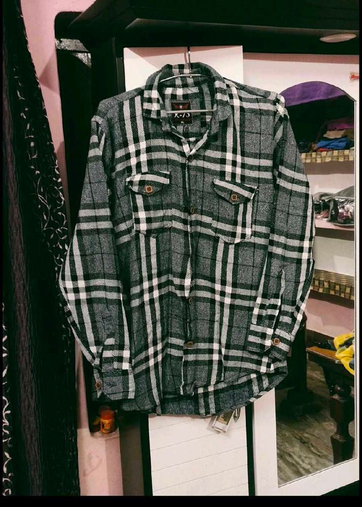 Black Plaid Flannel Wool Shirt