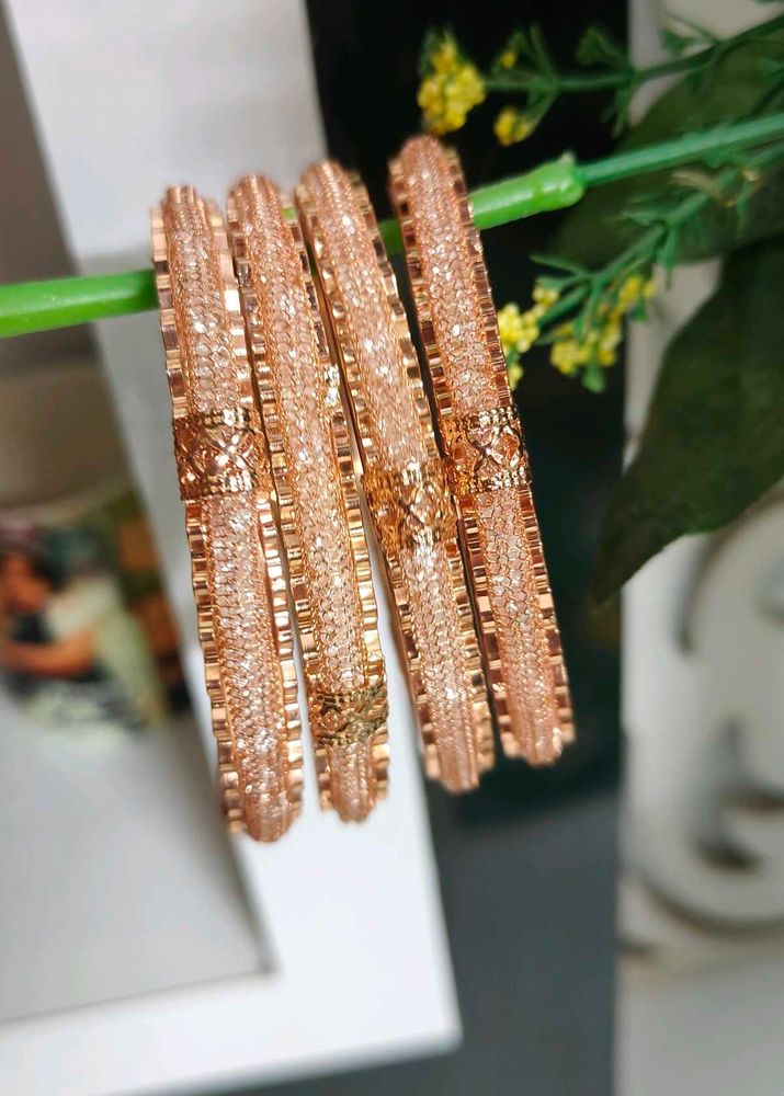 Rose Gold CZ Studded Bangles Set