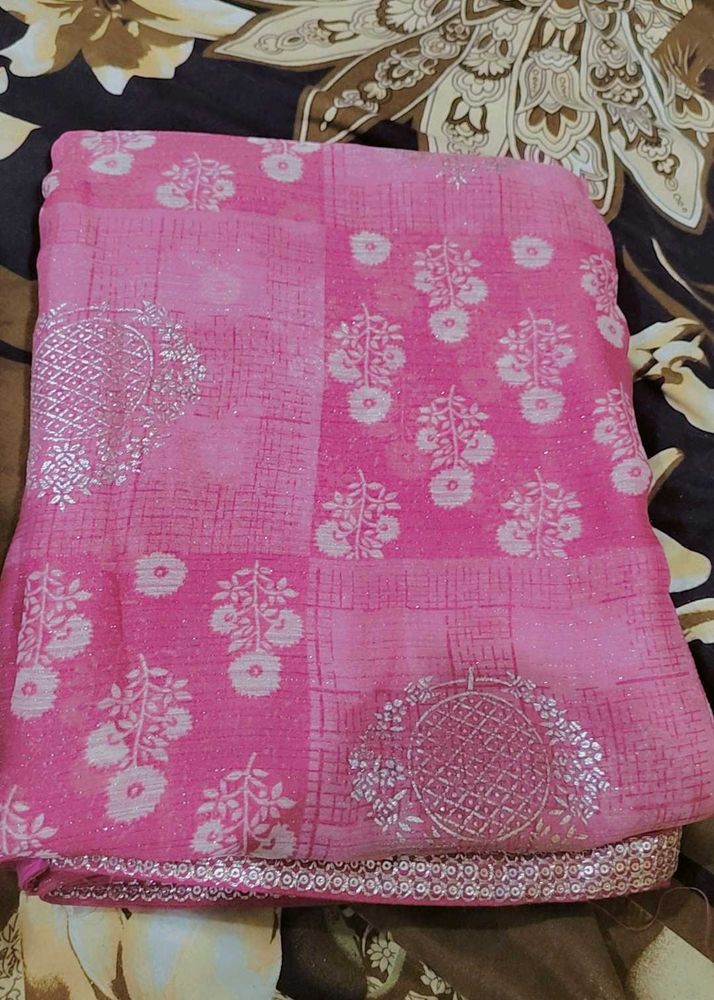 Pink Saree with Floral Print