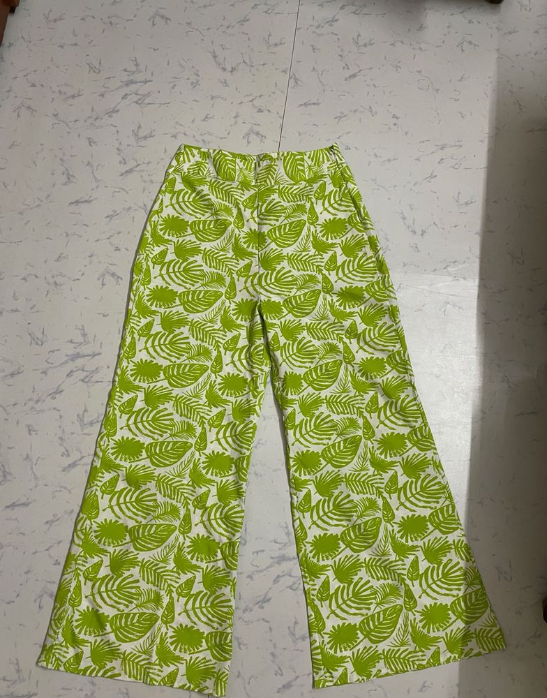 Vibrant Leaf Print Wide Leg Pants