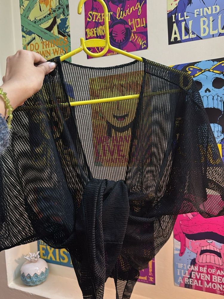 Black Sheer Kimono Cover-Up/ shrug