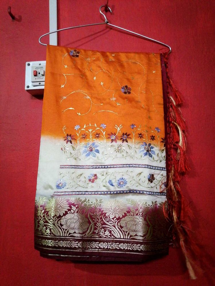 Orange Embroidered Georgette Saree &amp; Blouse S32