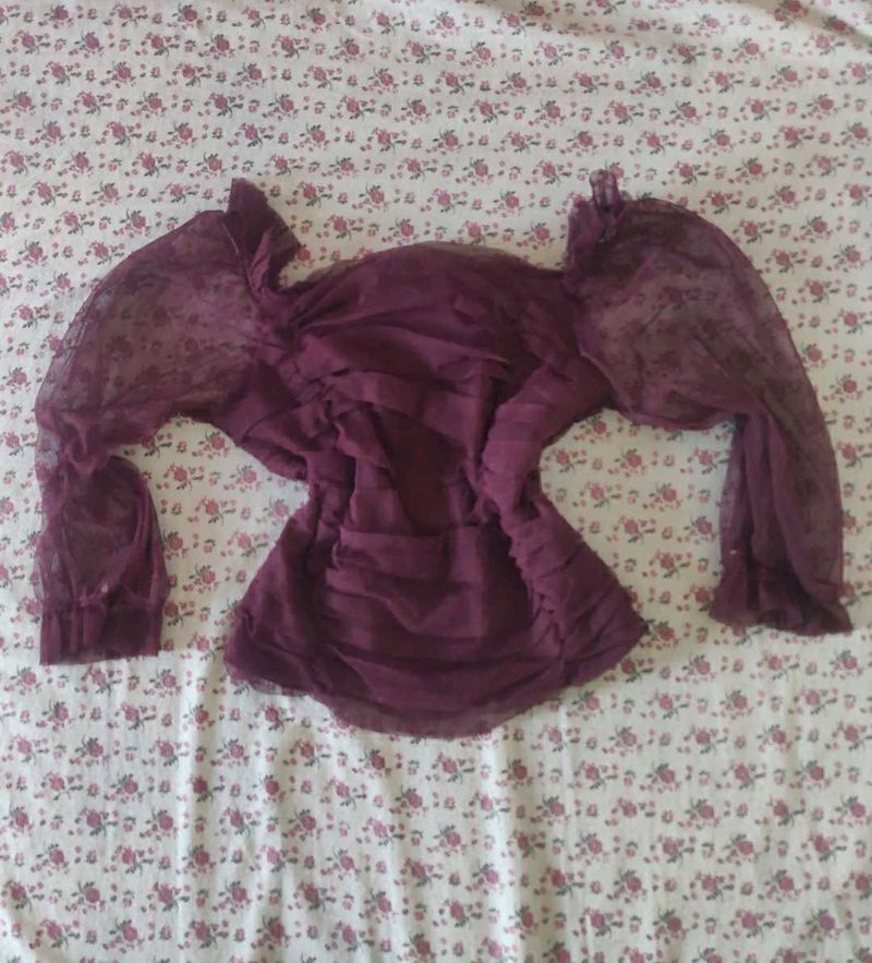 🍷 Purple Sheer Ruched Statement Top