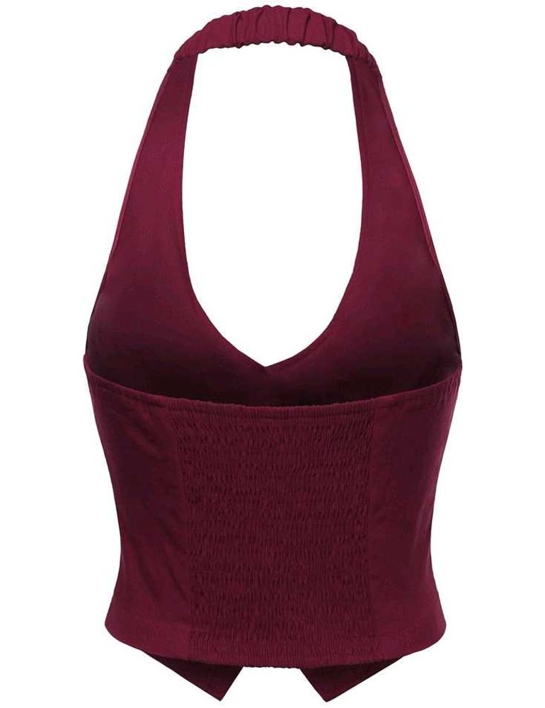 Chic Burgundy Halter Neck Smocked Top
