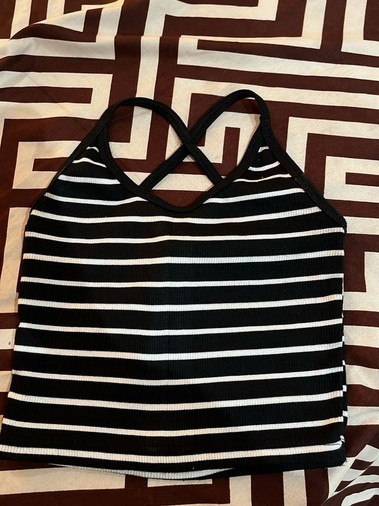 Striped Halter Neck Crop Top