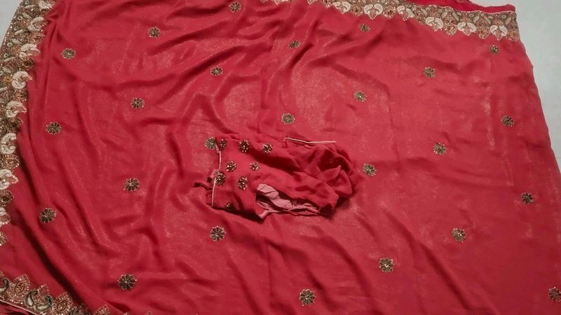 Elegant Red Embellished Saree