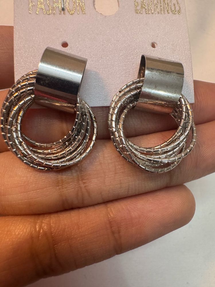 Silver Tone Multi-Ring Earrings
