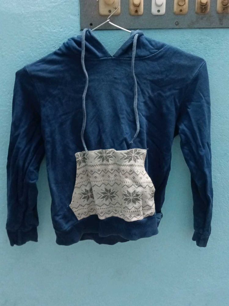 Blue Hoodie with Snowflake Pocket