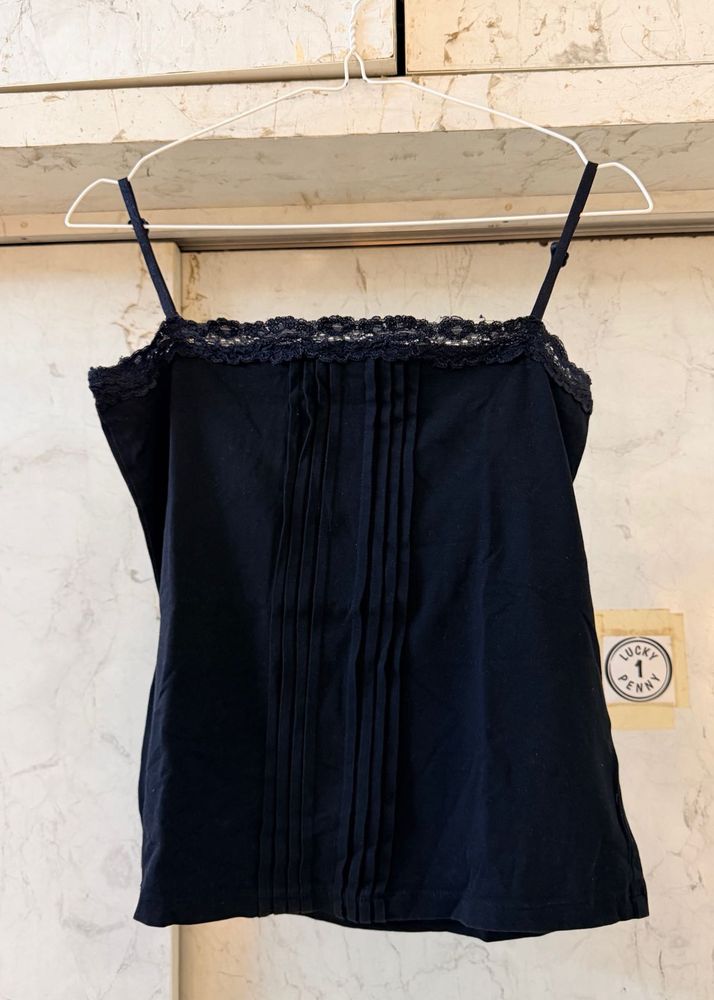 Black Lace Trim Fitted Cami Top