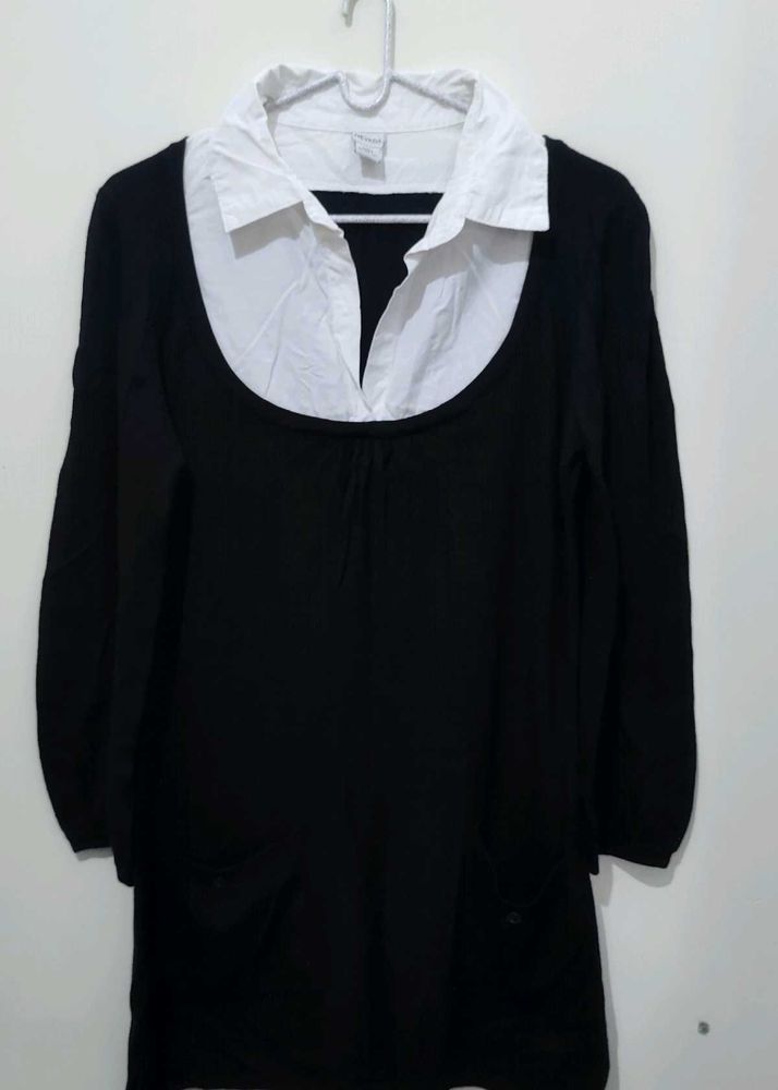 Nevada Black White Collared Tunic Top