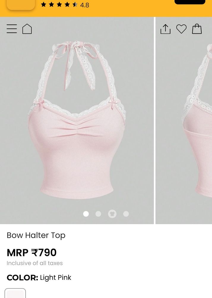 Cute Pink Lace Trim Halter Top