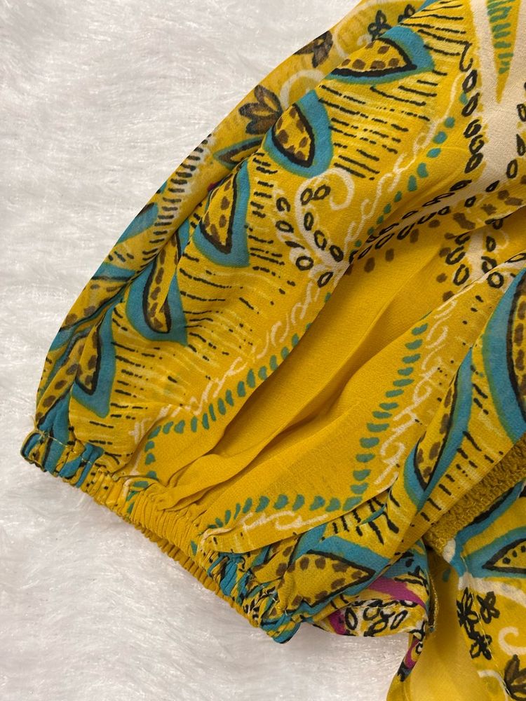 Vibrant Yellow Paisley Print Tunic Top