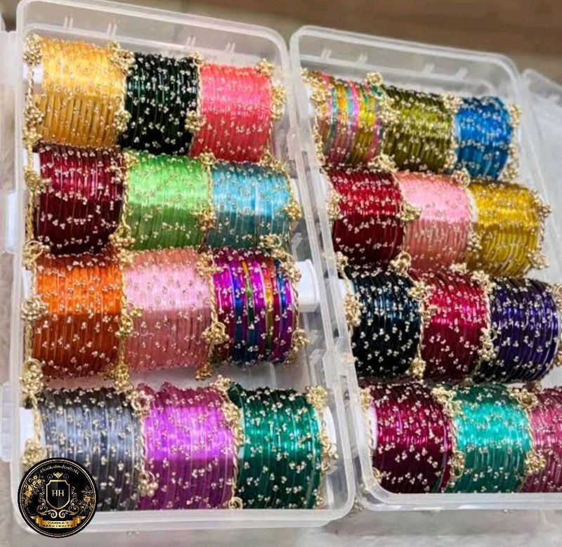 one stone Glass Bangles 6 Dozens any colour+box