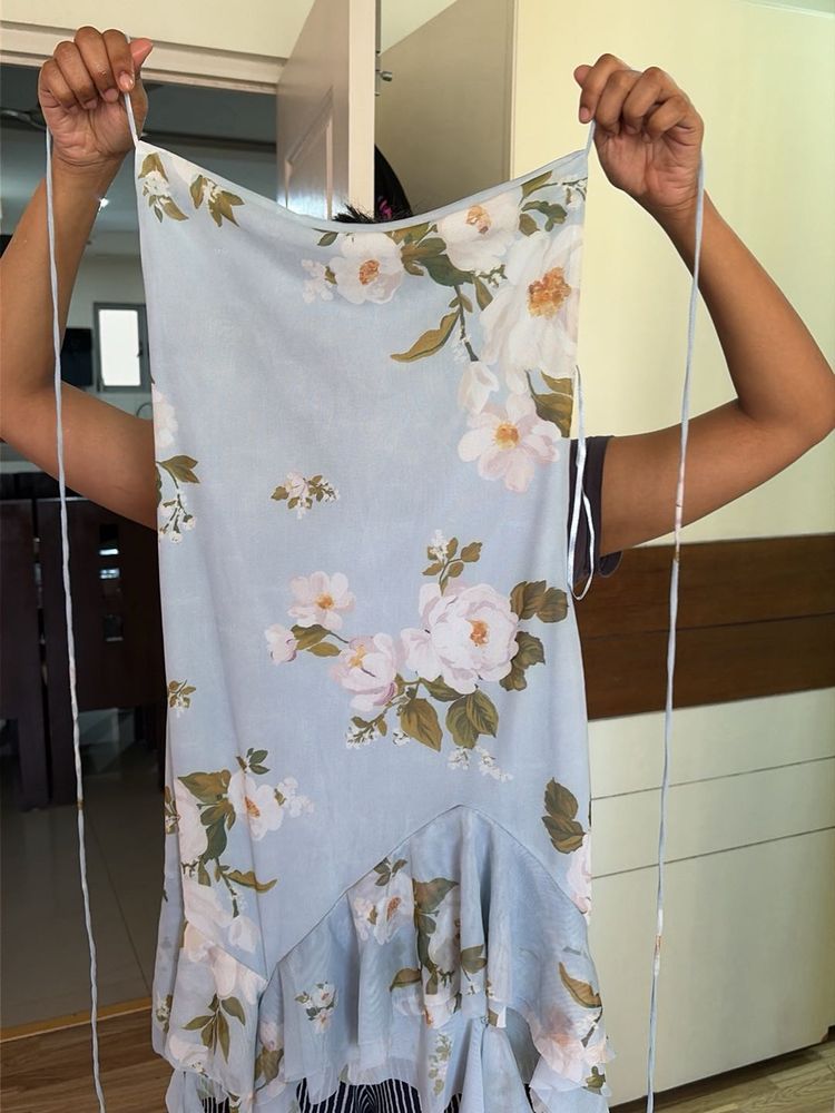 ZARA Light Blue Floral Midi Dress
