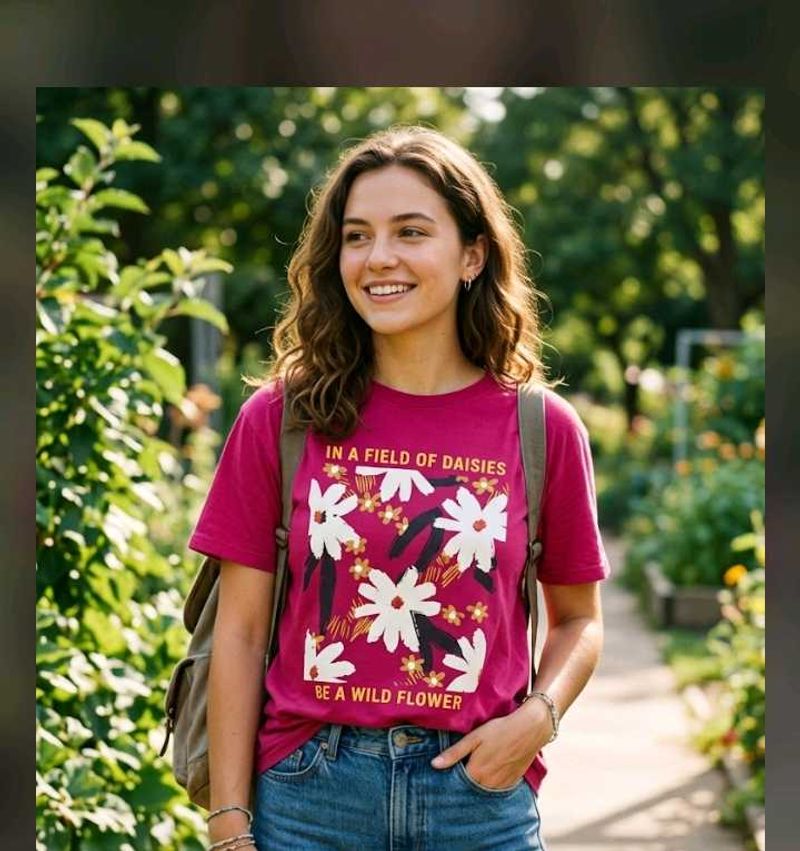 Maroon T-shirt with Daisy Print