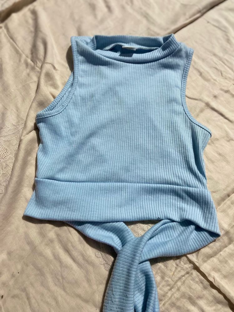 Cute Blue Tie-Back Tank Top