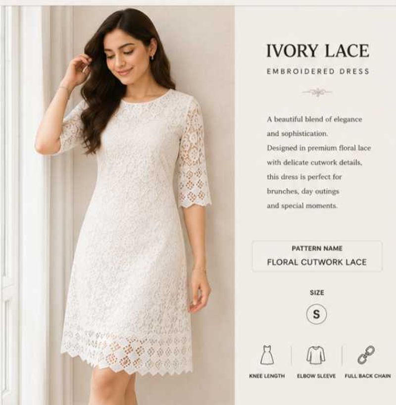Elegant Ivory Lace Embroidered Dress