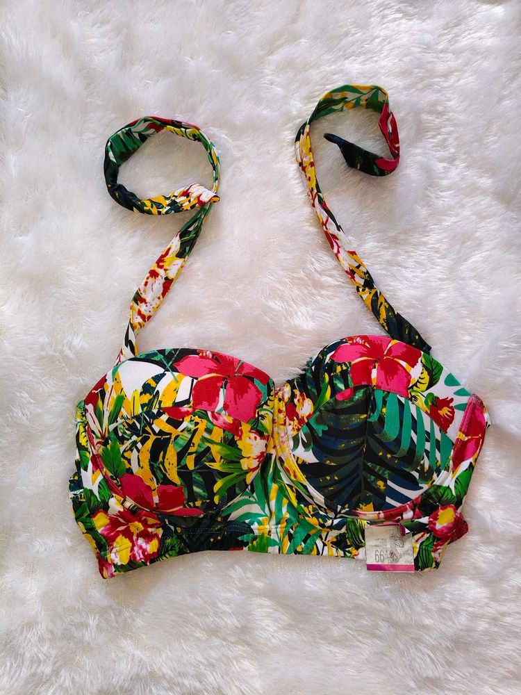 Vibrant Tropical Print Bikini Top